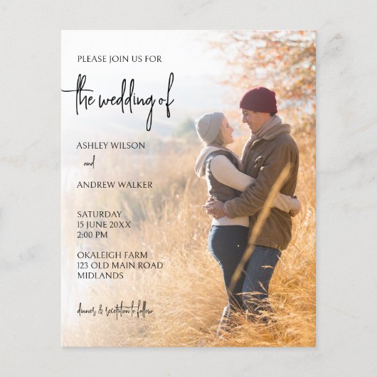 Papier Invitation de mariage photo budget (Devant)