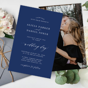Papier Invitation de mariage photo navy et blanc à petit