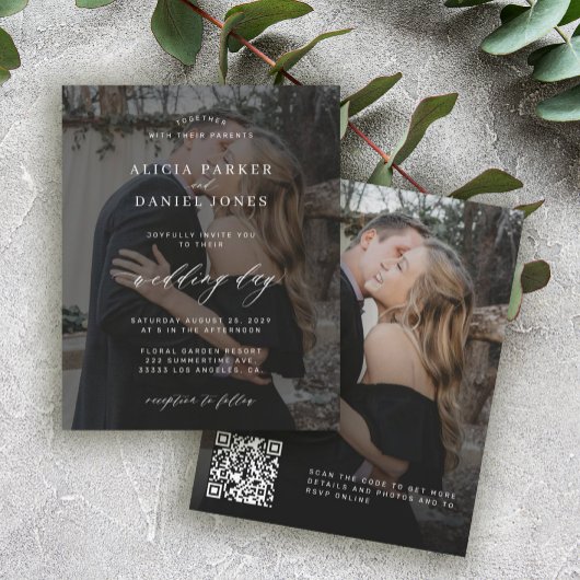 Papier Invitation de mariage photo noire code QR budget