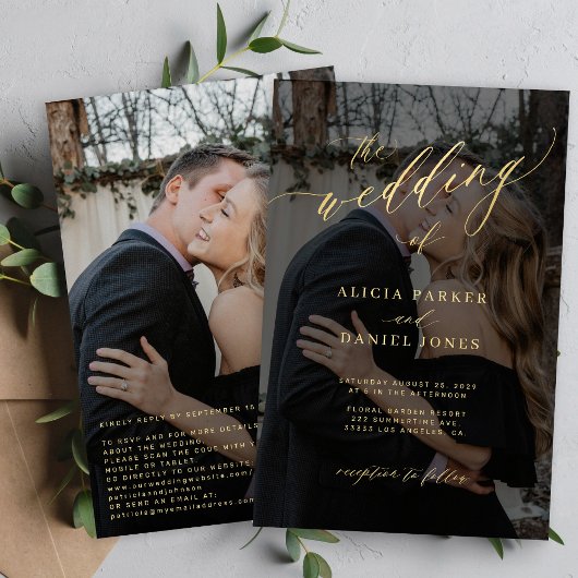 Papier Invitation de mariage photo QR script or budget