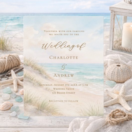 Papier Invitation de mariage plage côtière océan