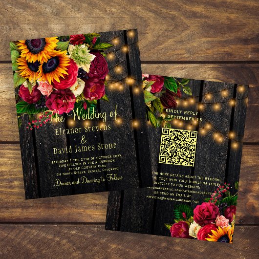 Papier Invitation de mariage QR en bois rustique de campa