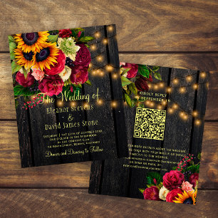 Papier Invitation de mariage QR rustique en bois de campa