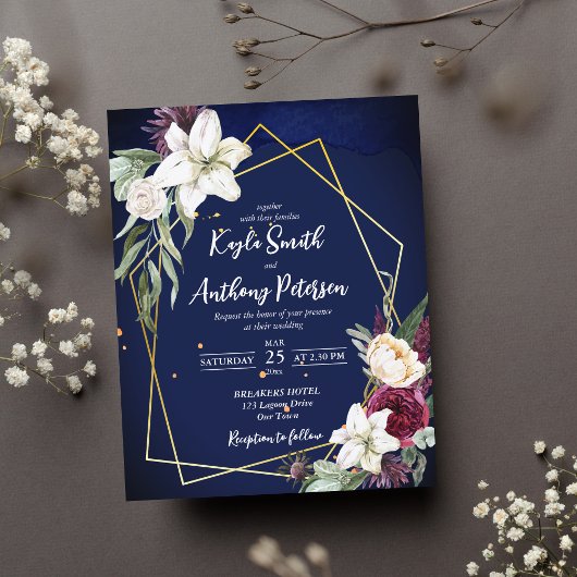 Papier Invitation de mariage rose bleu marine budget