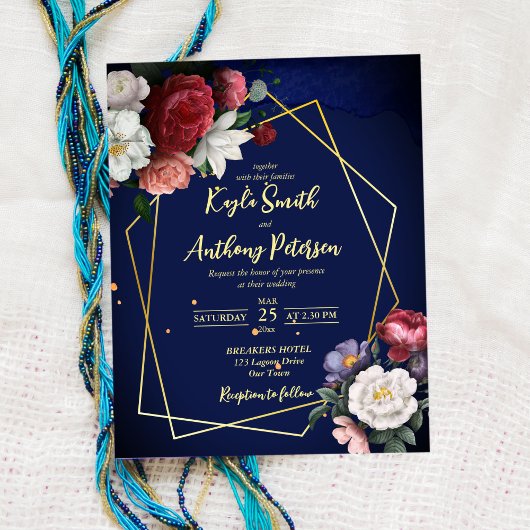 Papier Invitation de mariage rose bleu marine budget