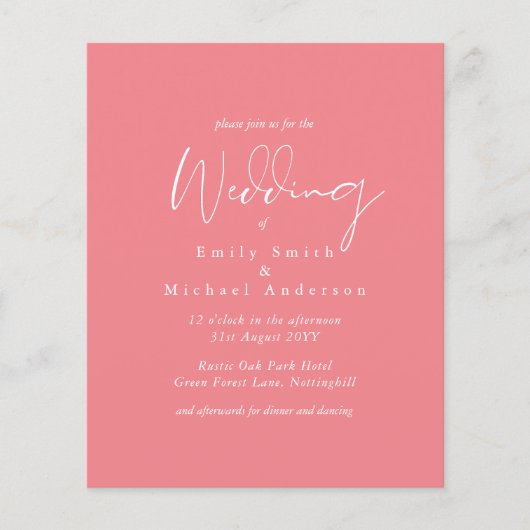 Papier Invitation de mariage rose couleur tendance BUDGET (Devant)