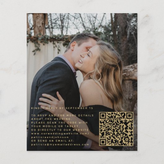 Papier Invitation de mariage RSVP code QR or photo de bud (Dos)
