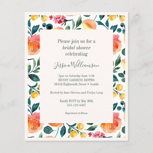 Papier Invitation de mariage rustique à budget Fleurs ora (Devant)