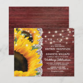 Papier Invitation de mariage rustique de tournesol de den (Devant / Derrière)
