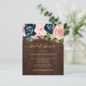 Papier Invitation de mariage rustique florale en bois à p (Debout devant)