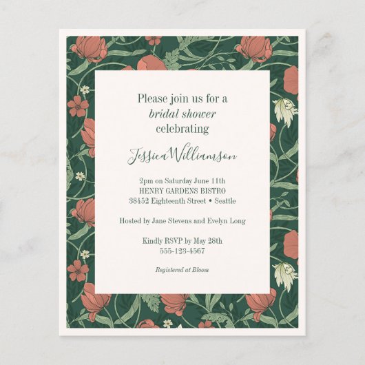 Papier Invitation de mariage rustique verte florale à pet (Devant)