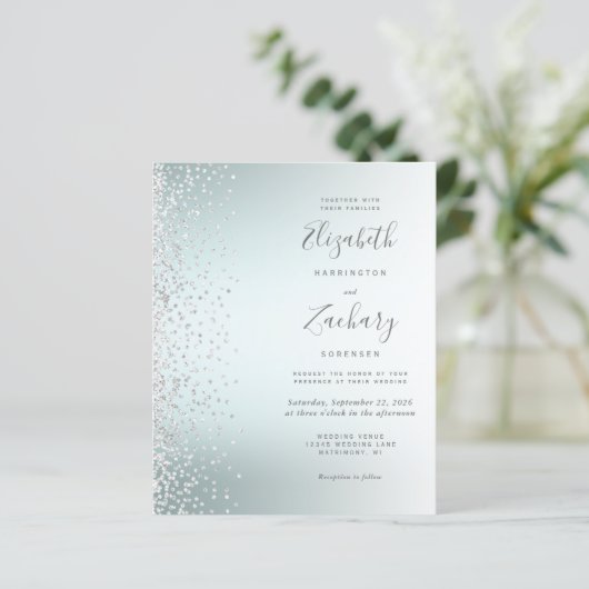 Papier Invitation de mariage Silver Confetti Aqua Ombre (Debout devant)