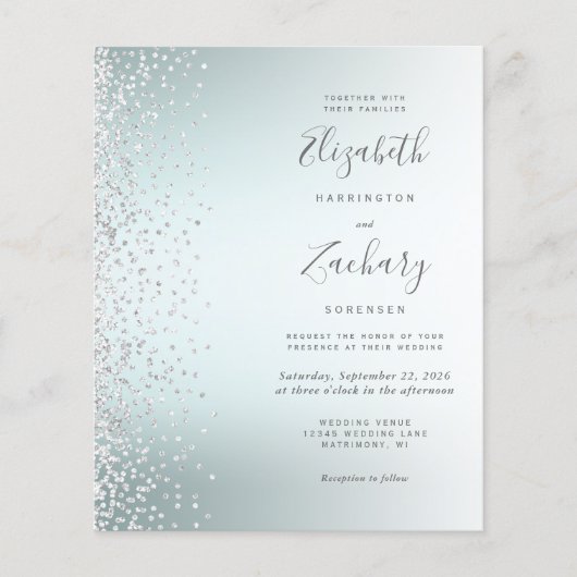 Papier Invitation de mariage Silver Confetti Aqua Ombre (Devant)