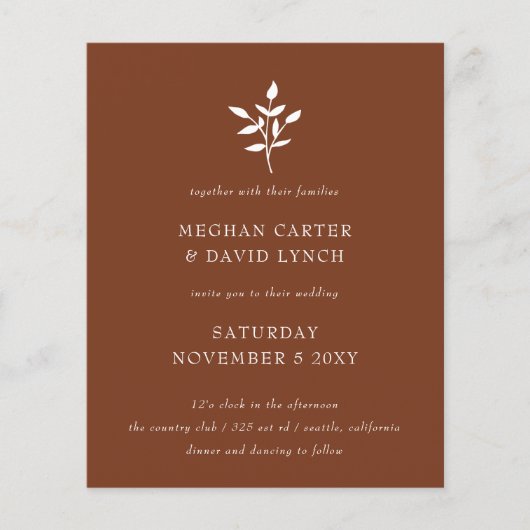 Papier Invitation de mariage simple en terre cuite (Devant)