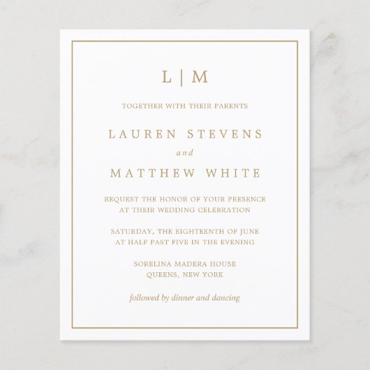 Papier Invitation de mariage simple et bon marché avec mo (Devant)
