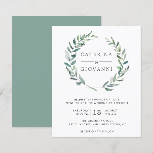 Papier Invitation de mariage simple et rustique avec verd (Devant / Derrière)
