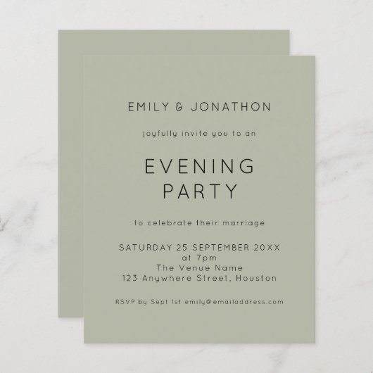 Papier Invitation de mariage simple et sage pour une soir (Devant / Derrière)