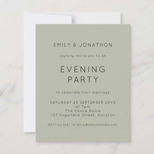 Papier Invitation de mariage simple et sage pour une soir (Devant)