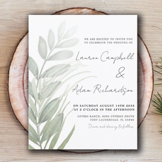 Papier Invitation de mariage simple feuillage vert bon ma