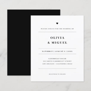Papier Invitation de mariage simple moderne noir et blanc