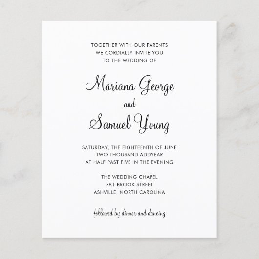 Papier Invitation de mariage simple noir et blanc à petit (Devant)