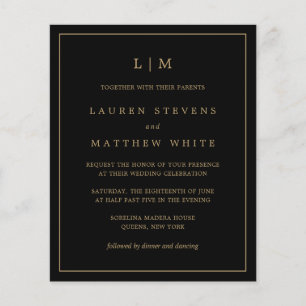Papier Invitation de mariage simple noir et or à petit bu