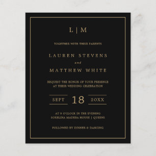 Papier Invitation de mariage simple noir et or à petit bu