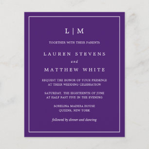 Papier Invitation de mariage simple violet monogramme pas
