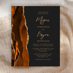 Papier Invitation de mariage sombre à l'agate orange brûl
