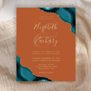 Papier Invitation de mariage Teal Gold Agate Coins Rouill
