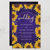 Papier Invitation de mariage Tournesols Points Dorés Bois (Devant / Derrière)