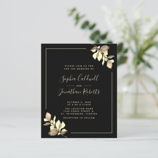 Papier Invitation de mariage tout en un or Eucalyptus (Debout devant)
