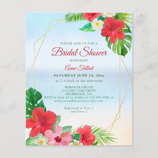 Papier Invitation de mariage tropical floral budget (Devant)