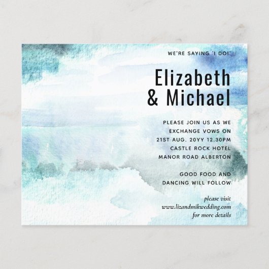 Papier Invitation de mariage Turquoise Abstrait Budget (Devant)