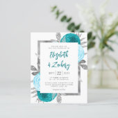 Papier Invitation de mariage turquoise et argentée à budg (Debout devant)