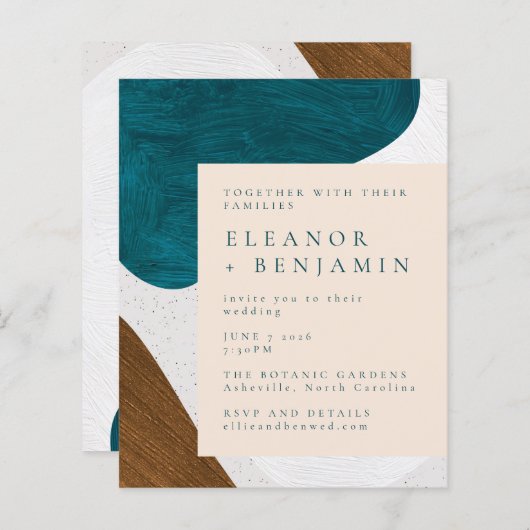 Papier Invitation de mariage Turquoise Gold Formes Abstra (Devant / Derrière)