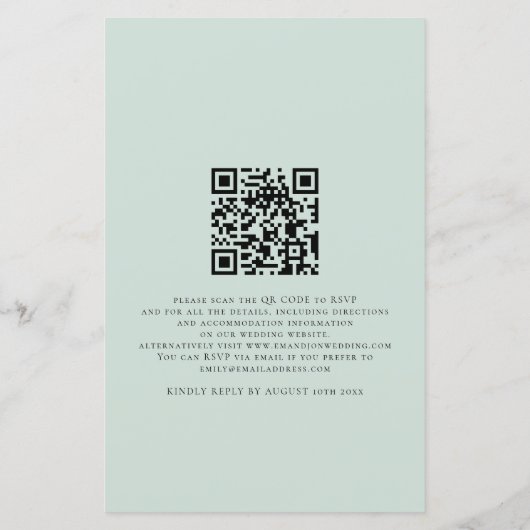 Papier Invitation de mariage vert de code QR de script bu (Dos)
