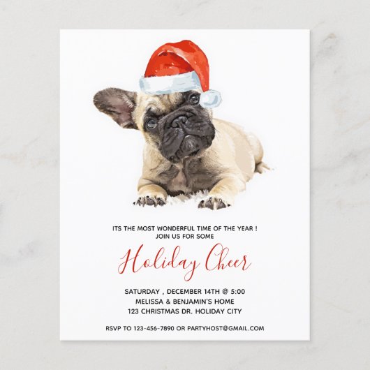 Papier Invitation de Noël de chien bouledogue français de (Devant)