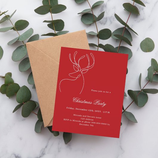 Papier Invitation de Noël de rennes blancs rouges