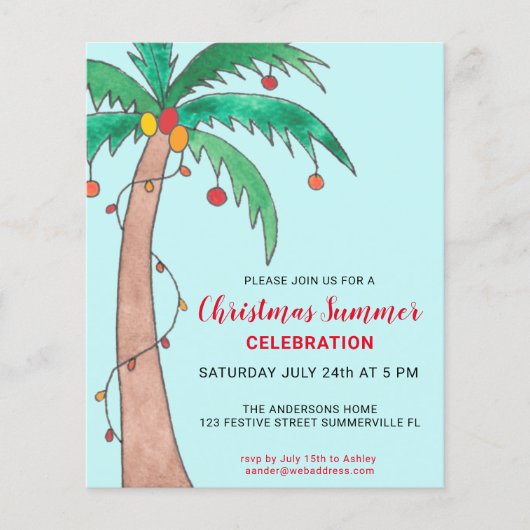Papier Invitation de Noël pas chère pour une fête d'été s (Devant)