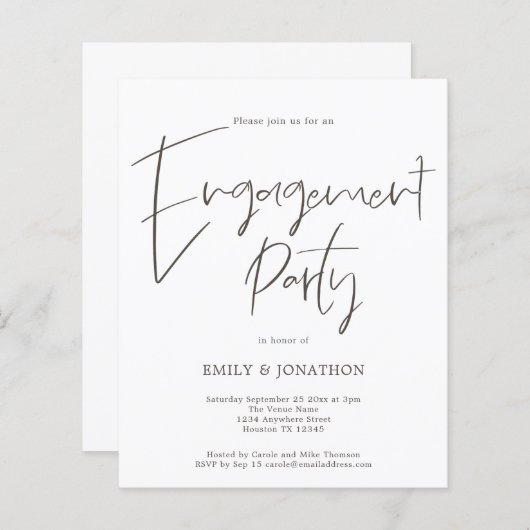 Papier Invitation de partie Engagement de script manuscri (Devant / Derrière)