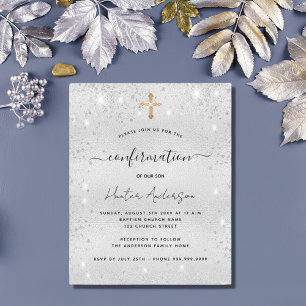 Papier Invitation de parties scintillant argent de confir
