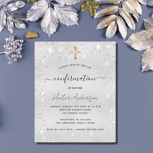 Papier Invitation de parties scintillant argent de confir