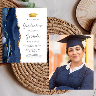 Papier Invitation de photo d'agate bleue de remise des di