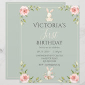 Papier Invitation de premier anniversaire de lapin mignon (Devant / Derrière)