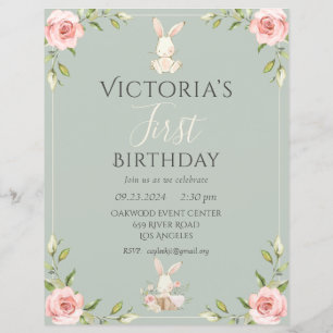 Papier Invitation de premier anniversaire de lapin mignon