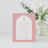 Papier Invitation de première communion avec arche rose p (Debout devant)
