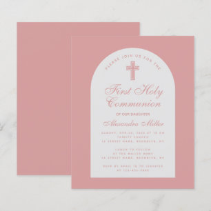 Papier Invitation de première communion avec arche rose p