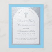 Papier Invitation de première communion Budget Boy gris a (Devant)