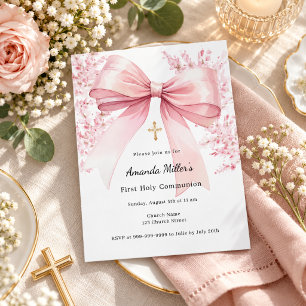 Papier Invitation de première communion fille à florales